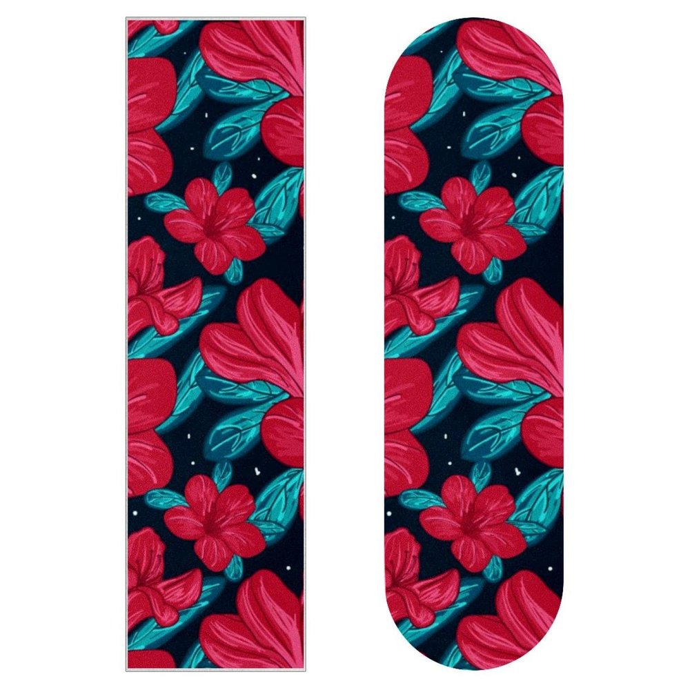 Skateboard Grip Tape with Tropical Red Flowers, 2-Pack