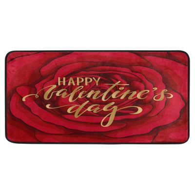 Happy Valentine's Day Red Rose Flower Kitchen Rug, Non-Slip Mat, 99 x 50 cm