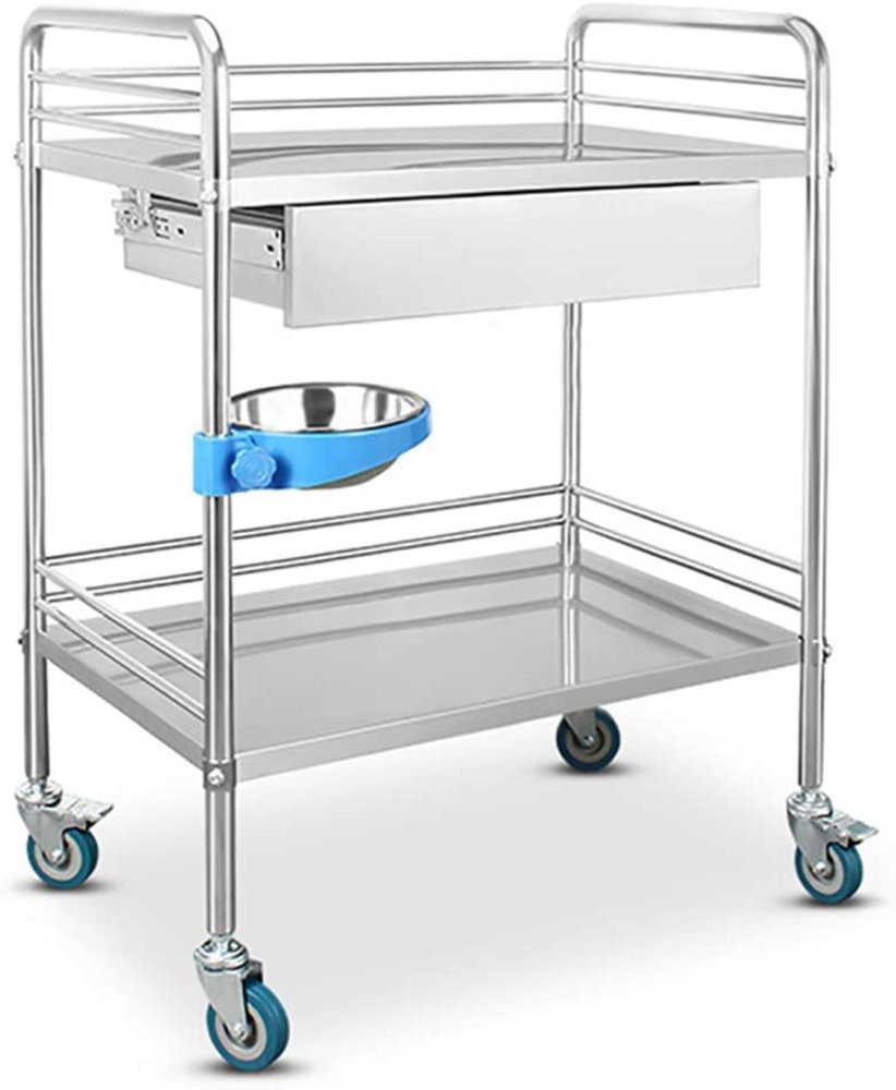 Medical Trolley Cart, Dental Lab Cart, Stainless Steel Laboratory Cart, Portable Serving Cart with Wheels, 2/3 Tiers