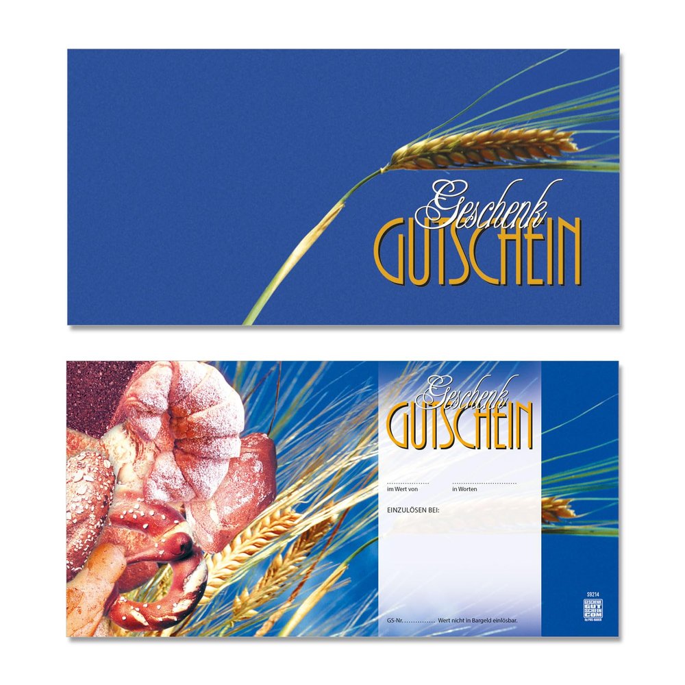 GESCHENKGUTSCHEINcom by POS-HAUER. 25 Gift Certificates, Blank for Bakery & Pastry Shop