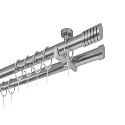 ondeco Made-to-Measure Curtain Rod, 20 mm, Rille 2-Track, Ceiling Mount, 5.5 cm, Stainless Steel Look, 400 cm
