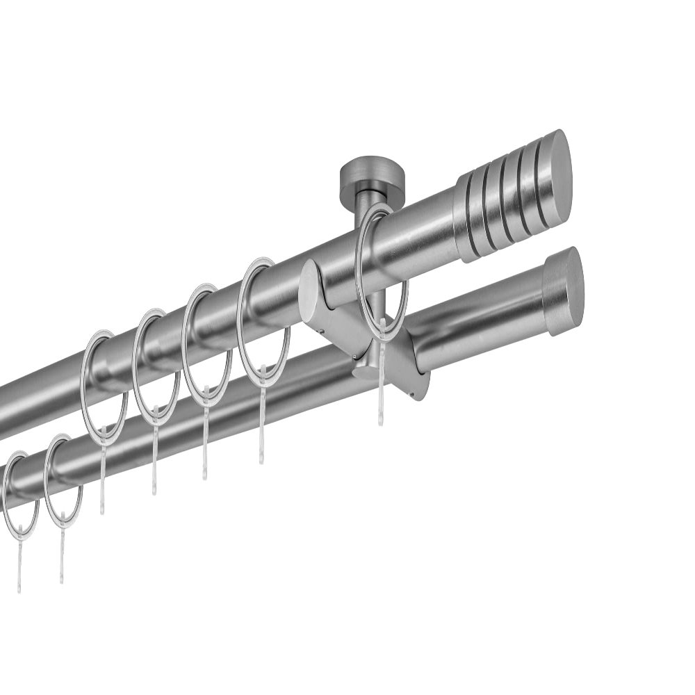 ondeco Made-to-Measure Curtain Rod, 20 mm, Rille 2-Track, Ceiling Mount, 5.5 cm, Stainless Steel Look, 400 cm