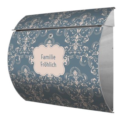 banjado Burgwächter Stainless Steel Mailbox, Royal Cream Blue, Personalized Name