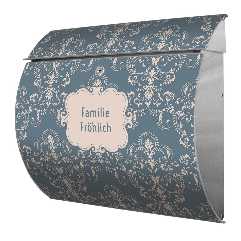 banjado Burgwächter Stainless Steel Mailbox, Royal Cream Blue, Personalized Name