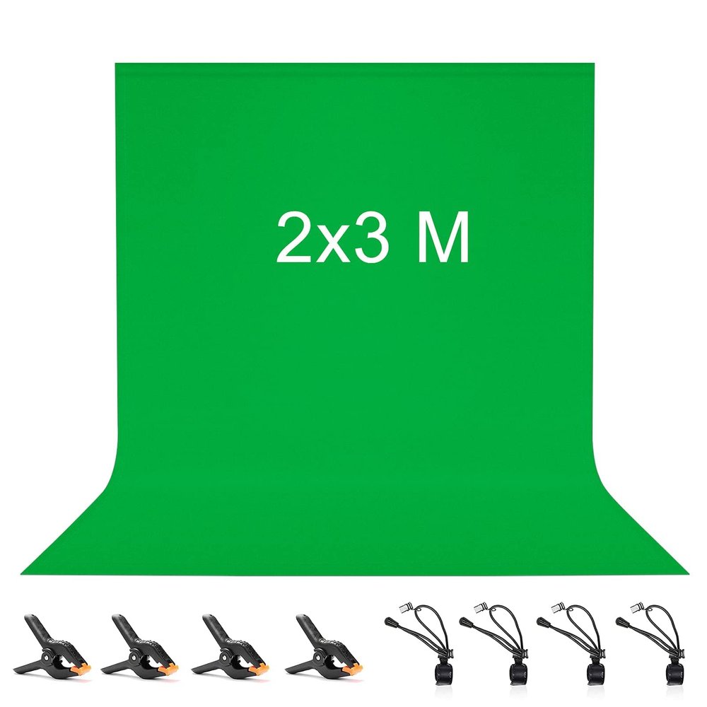Vevelux 2 x 3 m Green Screen Photography Backdrop with 8 Large Studio Clamps