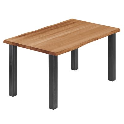 LAMO Manufaktur Solid Wood Dining Table with Live Edge, 140 x 80 x 76 cm, Classic, Dark/Raw Steel with Clear Coat