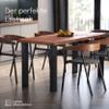 LAMO Manufaktur Solid Wood Dining Table with Live Edge, 140 x 80 x 76 cm, Classic, Dark/Raw Steel with Clear Coat view 2