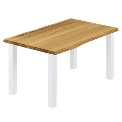 LAMO Manufaktur Solid Wood Table with Live Edge, 100 x 60 x 76 cm, Classic, Rustic/White
