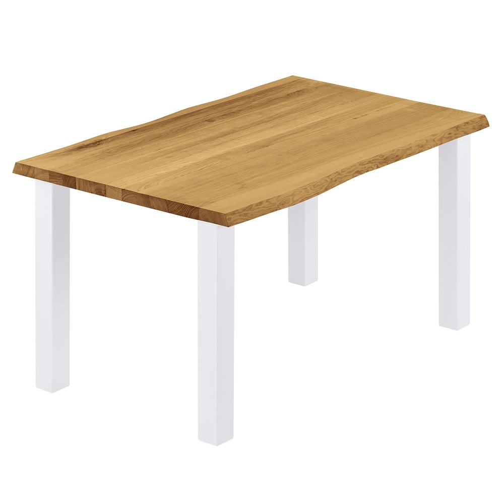 LAMO Manufaktur Solid Wood Table with Live Edge, 100 x 60 x 76 cm, Classic, Rustic/White