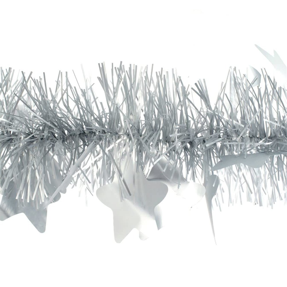 Creativery Christmas Tinsel Garland, 9 cm x 2 m, with Large Stars, Matte Silver