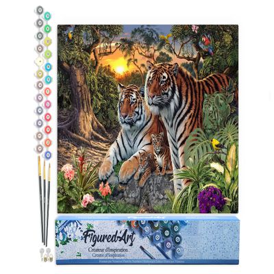 Figured'Art Paint by Numbers for Adults, Tiger Family, DIY Craft Kit, 40 x 50 cm, Without Wooden Frame