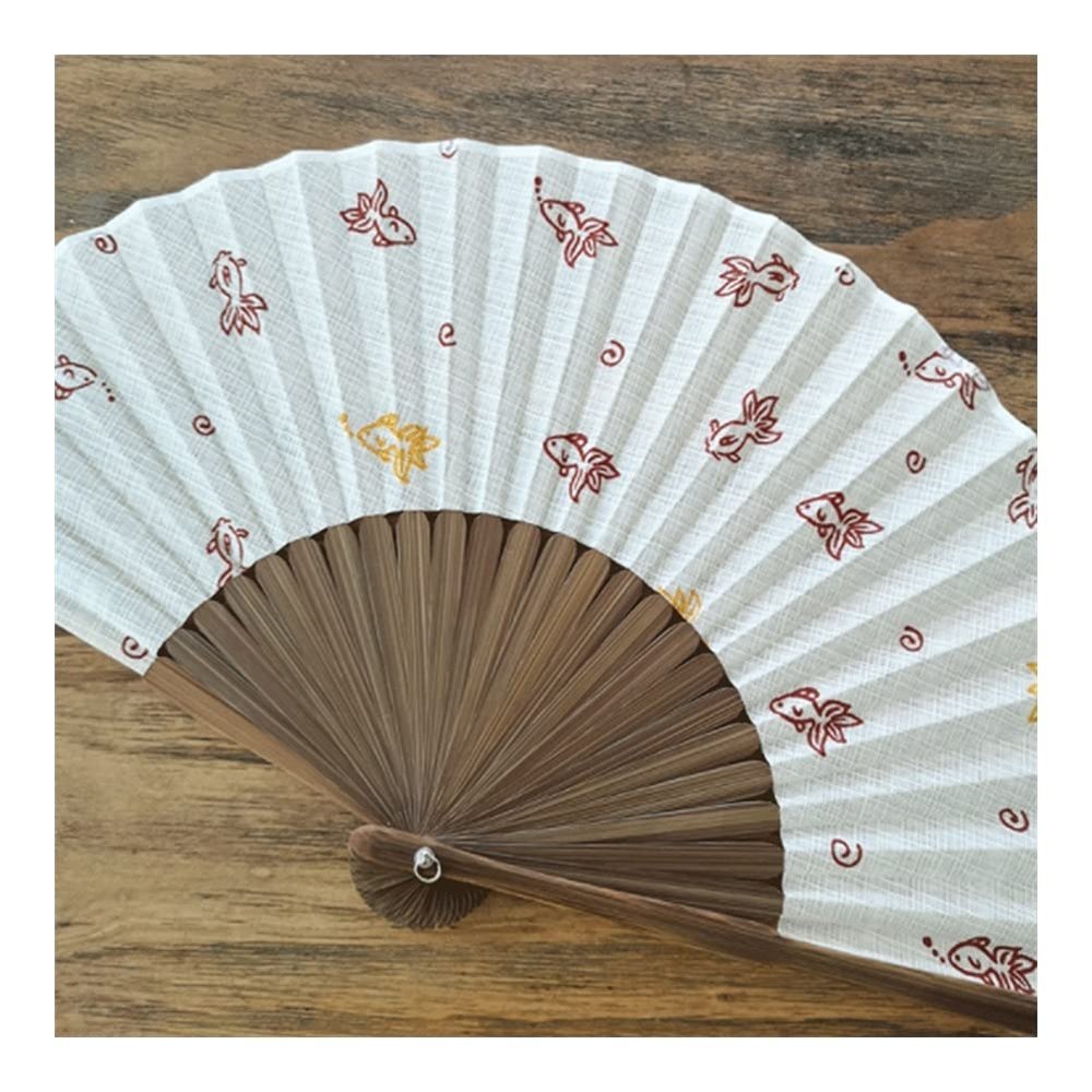XXZY Cotton and Linen Folding Hand Fan with Green Bamboo Frame, Size B