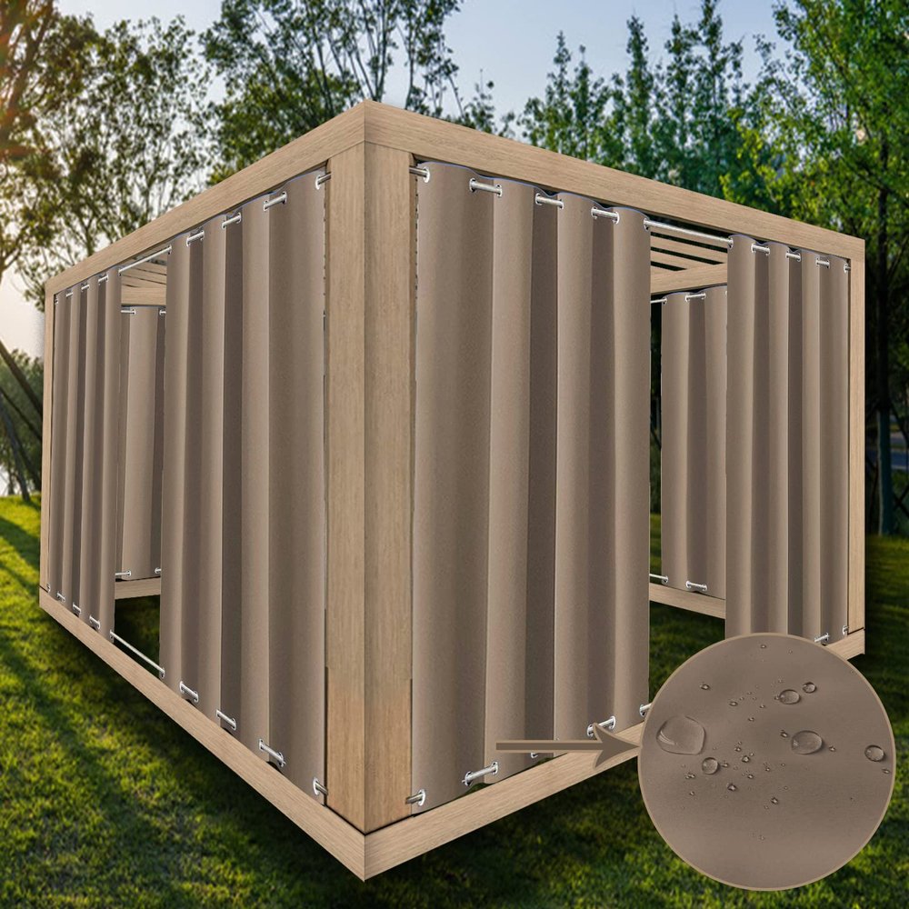 ZJXSNEH Outdoor Patio Curtain, Waterproof and Extra-Wide, Windproof, Brown, 200 x 140 cm, 1 Panel