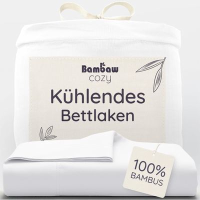 Bambaw Bamboo Flat Sheet Without Elastic, 240 x 290 cm, Cooling Summer Sheet, White