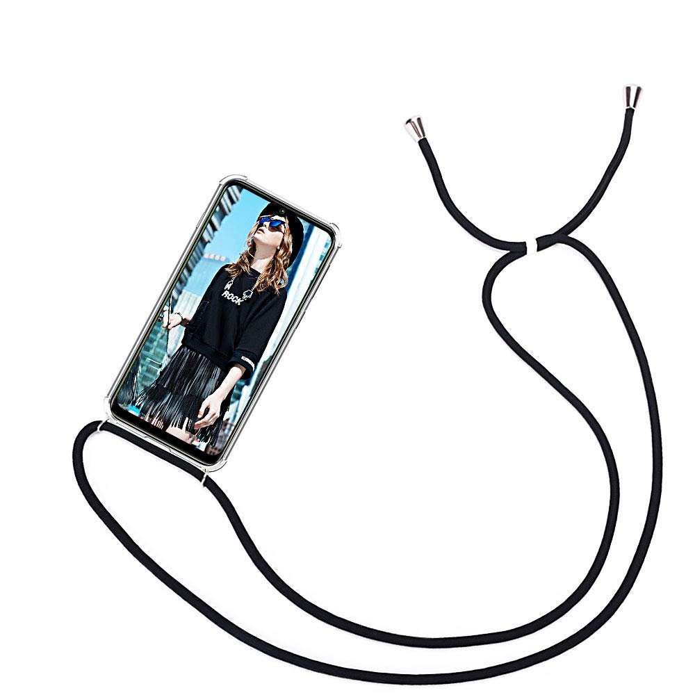 CaseLover Phone Necklace Case for Realme 8i 5G, Ultra-Thin Transparent Soft Silicone Case with Lanyard, Black