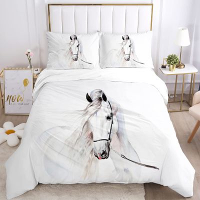 JEFFEL Horse Duvet Cover Set 200 x 200 cm, Children's Bedding Set with 3D Horse Design, Microfiber