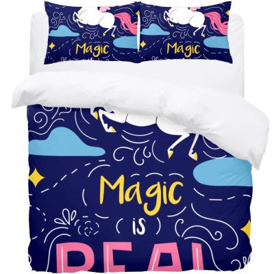 Supersoft Collection Magic Unicorn Starry Sky Duvet Cover Set – 1 Duvet Cover + 2 Matching Pillowcases