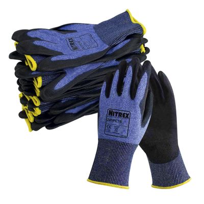 NITREX 241PC18 Work and Protective Gloves, Cut Protection Class C, PU Palm Coating, 10 Pairs, Size 9