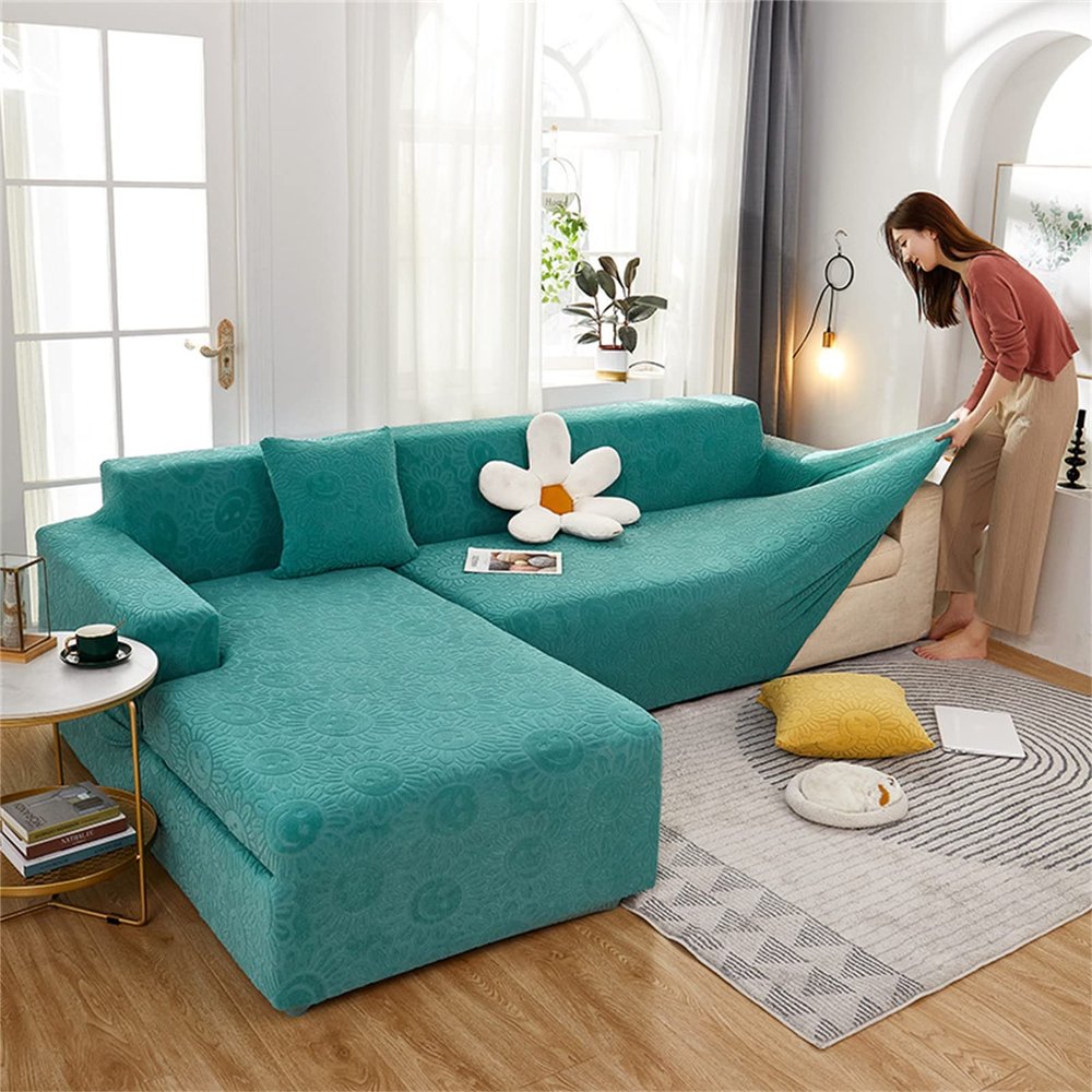 SJASD Sofa Cover for L-Shaped Sectional, Stretch Slipcover with 1 Cushion Cover, Green, 3-Seater 190–230 cm