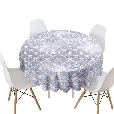 Himlaya Round Tablecloth with 3D Scales Pattern, Waterproof and Washable, Silver, 90 cm Diameter