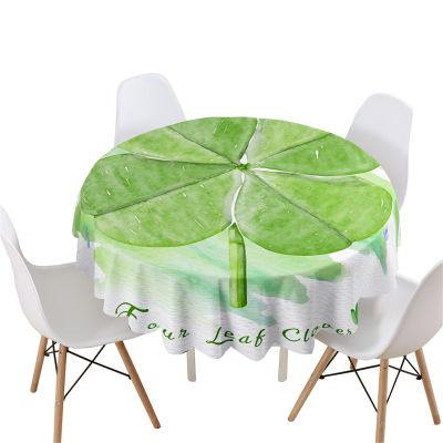Highdi Round Washable Tablecloth, 3D Four-Leaf Clover, Waterproof, 160 cm, Graffiti Painting