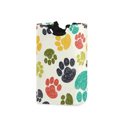 Linomo Colorful Dog Paw Print Collapsible Laundry Hamper