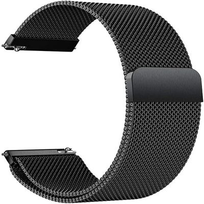 HLXJR 16mm Universal Stainless Steel Mesh Watch Band with Magnetic Closure, Black