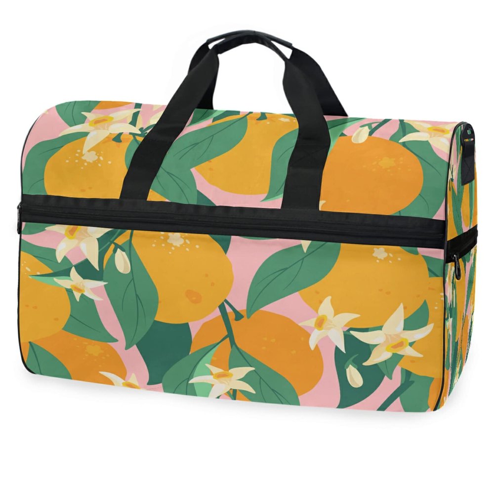 Orange Flower Pink Tree Leaf Sports and Travel Bag with Shoe Compartment