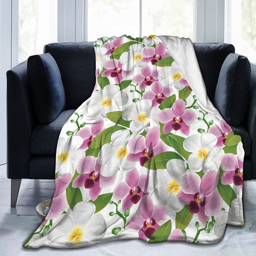 Plumeria Flower Flannel Fleece Throw Blanket, Soft Warm Bedspread/Blanket/Bed Sheet, 200 x 150 cm