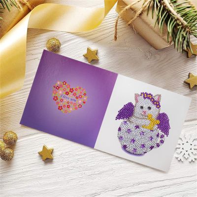 5-Piece DIY 5D Diamond Painting Cat Greeting Card Set with Envelopes, Style 8