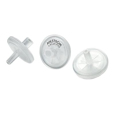 Ahlstrom ReliaPrep PTFE/Polypropylene Syringe Filters, Female Luer Cone, Non-Sterile, Transparent, 0.22 µm Pore Size, 25 mm Diameter, Pack of 50