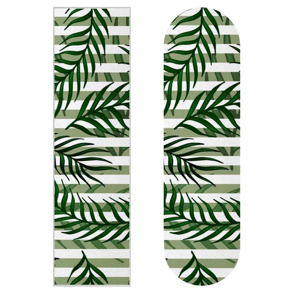 Green Leaves Plant Stripe Skateboard Grip Tape, Sandpaper, Longboard, Scooter Deck, 2-Pack