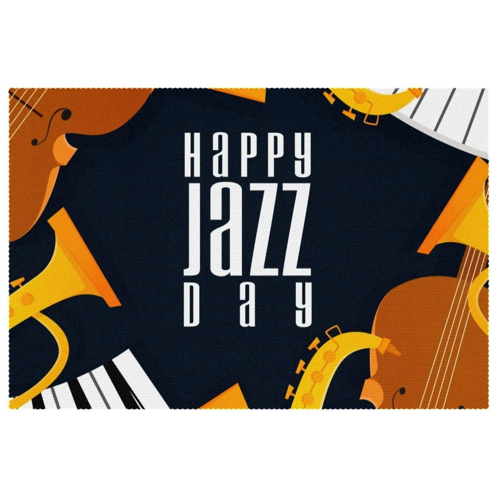 Happy Jazz Day Saxophone Piano Violin Music Placemats, Heat-Resistant, Washable, Set of 4