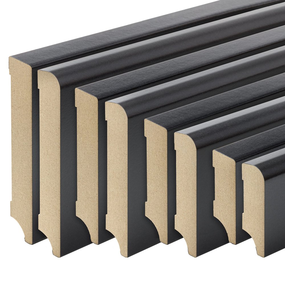 REESE Baseboard, Black MDF, Leipzig Profile, 80 mm