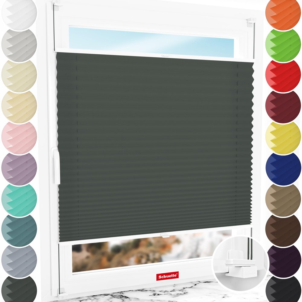 Schuette No-Drill Pleated Blind, Premium Rocky Mountain, Graphite, 80 x 80 cm (W x H), Suprafix X Clamp-Fix, Video Included