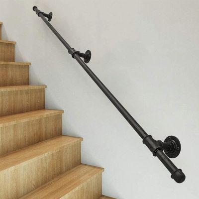 XFSHKJS Handrail for Indoor and Outdoor Stairs, Black Wrought-Iron Metal, 5.1 m