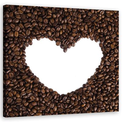 Feeby Canvas Print Coffee Bean Rustic Abstract Heart 40 x 40 cm, Modern Retro Arabica Vintage Brown