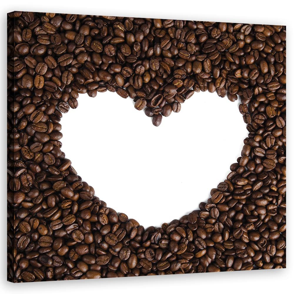 Feeby Canvas Print Coffee Bean Rustic Abstract Heart 40 x 40 cm, Modern Retro Arabica Vintage Brown