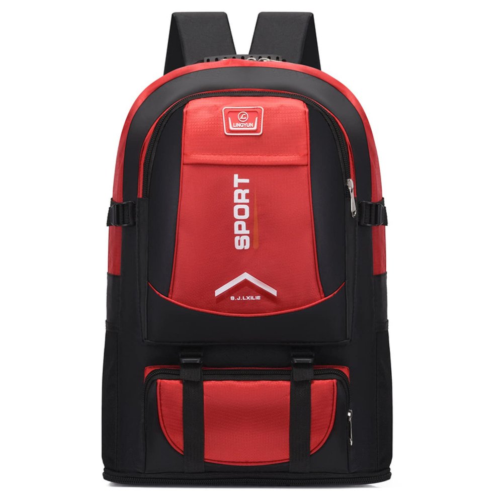 QQYG 60L Expandable Outdoor Backpack for Men and Women, Red
