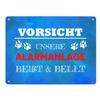 Caution: Our Alarm System Bites & Barks Metal Sign XL, 21 × 28 cm, Blue view 1