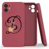 Mixroom Matte TPU Silicone Case for iPhone 13 Pro, Flat Edges, Red, Letter D with Flowers view 1