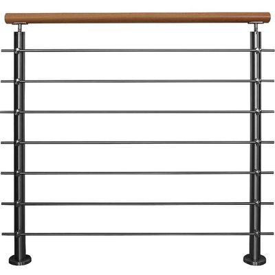 TIBU Stainless Steel Railing with Beech Handrail, 1.0 m, 7 Rods, 2 Posts