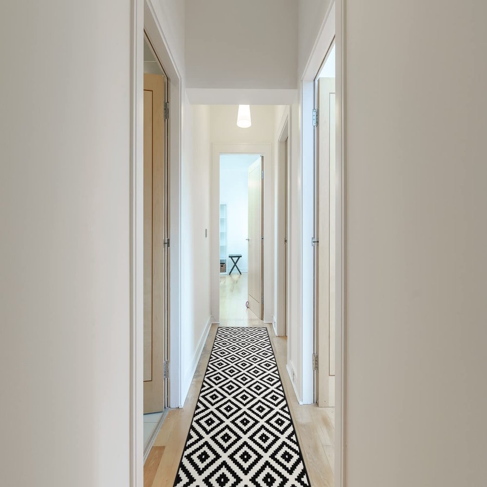 rugsx BCF MORAD Ruta Diamond Black/Cream Runner 100 x 1050 cm