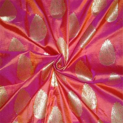 The Yard Brocade Fabric, 100% Silk, Iridescent, Orange/Gold, 11 cm
