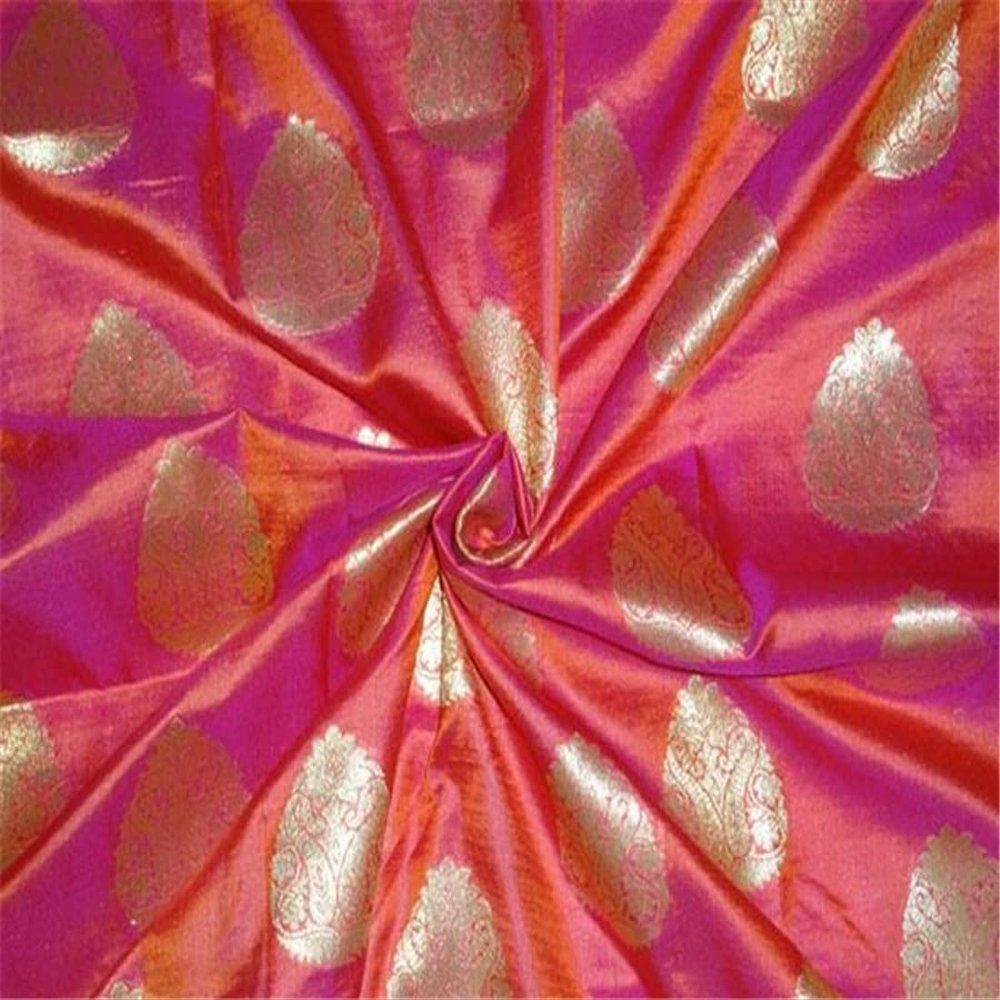 The Yard Brocade Fabric, 100% Silk, Iridescent, Orange/Gold, 11 cm