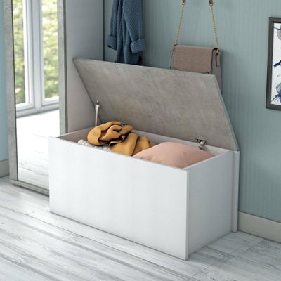 Dmora Miltonia Storage Chest, White and Concrete, 90 x 45 x 45 cm