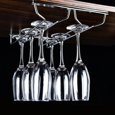 SYLJ Metal Wine Glass Holder, Under-Cabinet Rack, Silver, 45 x 22.5 cm