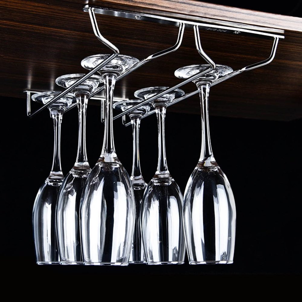 SYLJ Metal Wine Glass Holder, Under-Cabinet Rack, Silver, 45 x 22.5 cm