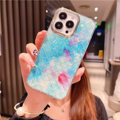 Oynyiqi Luxury Rainbow Fish Scale Leopard Pattern Soft Silicone Case for iPhone 12/11/13 Pro Max/XR/XS/X/6/8/7 Plus/SE, A02, for iPhone X