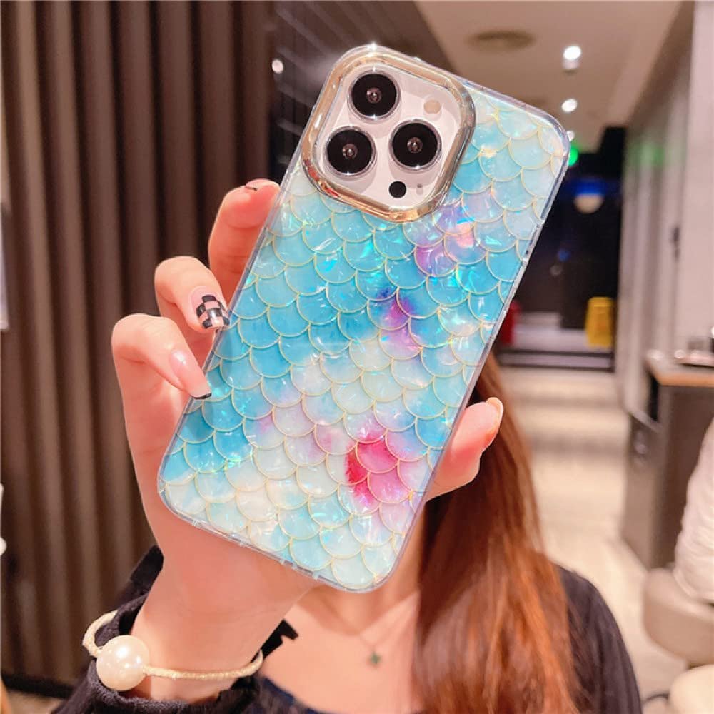 Oynyiqi Luxury Rainbow Fish Scale Leopard Pattern Soft Silicone Case for iPhone 12/11/13 Pro Max/XR/XS/X/6/8/7 Plus/SE, A02, for iPhone X